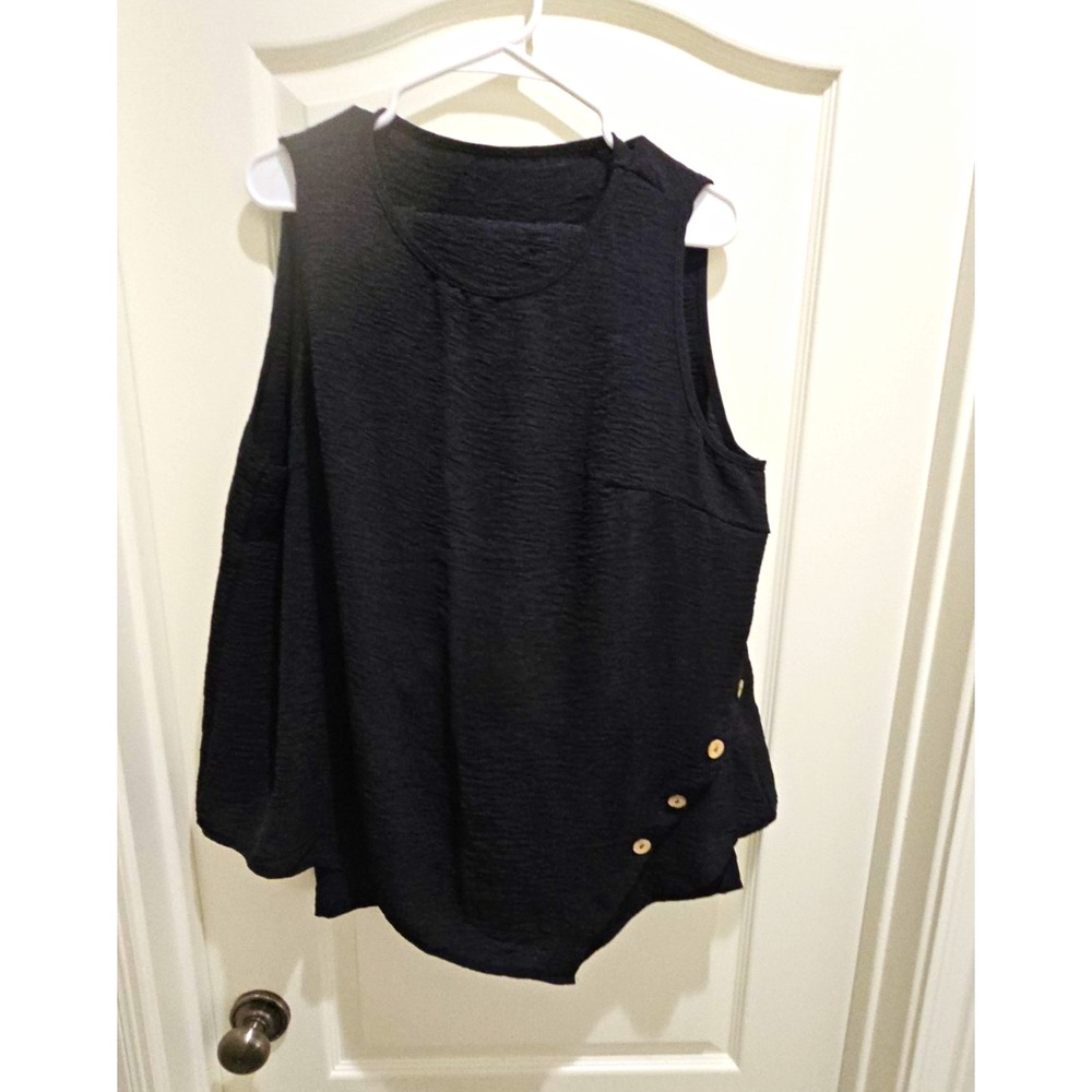 Womens Black Waffle Knit Cotton wide leg Pantsuit  with Button Detail
